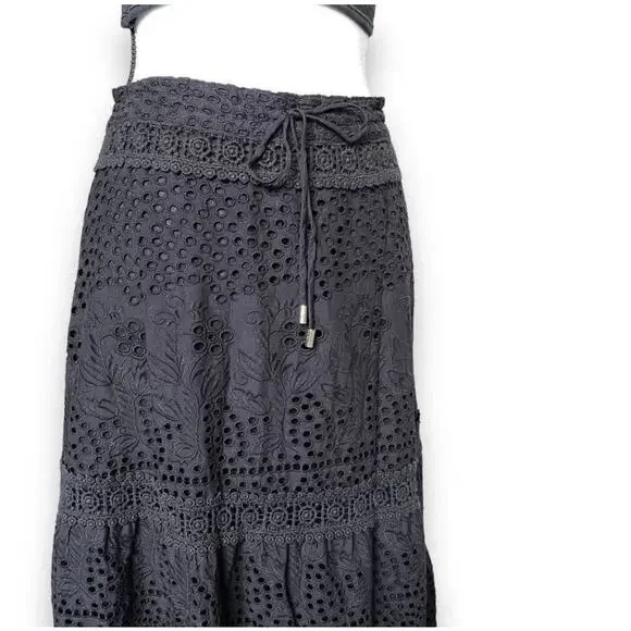 Melissa Odabash Alessia Black Eyelet Tiered
Maxi Skirt Sz M/L Black Cottagecore - Picture 4 of 7